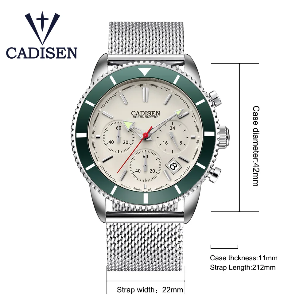 CADISEN Mens Watches Top Brand Luxury Waterproof Wrist Watches Stainless steel Date Simple Casual Quartz Watch Men Sports 9067