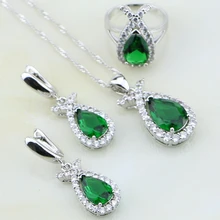 Green Cubic Zirconia White CZ 925 Silver Jewelry Sets For Women Wedding Sliver Earrings/Pendant/Necklace/Ring