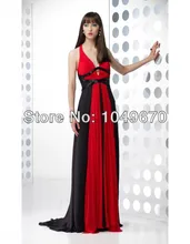 Neue Mode 2014 Rot und Schwarz V-ausschnitt Langes Kleid Backless Sexy Chiffon Abendkleid Formale Kleider Vestido De Festa N275