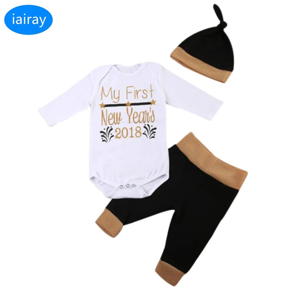 iairay 3pcs infant boy clothing set baby bodysuit jumpsuit cotton hat