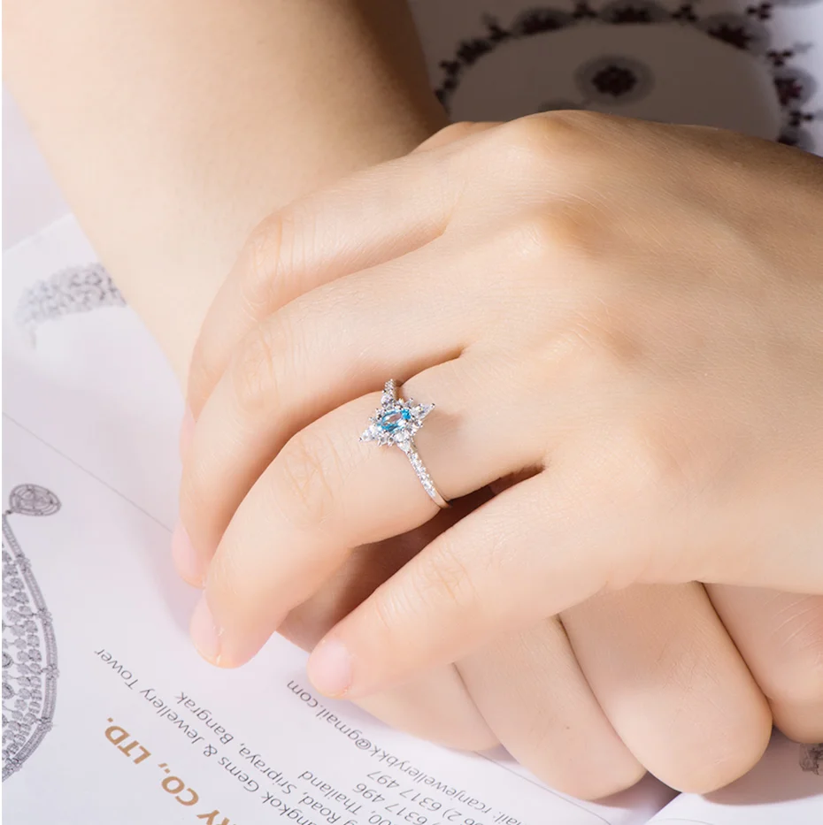 Kuolit, кольца с натуральным голубым топазом для женщин, 925 пробы, серебряное кольцо с овальной огранкой, обручальное кольцо, подарки для невесты, хорошее ювелирное изделие