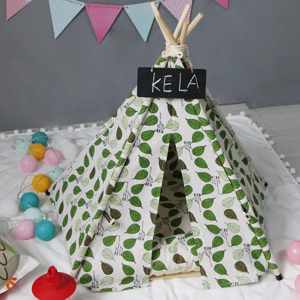 

Hot Pet Teepee Dog Cats Rabbits Bed Canvas Portable Pet Tents Houses with Cushion XJS789