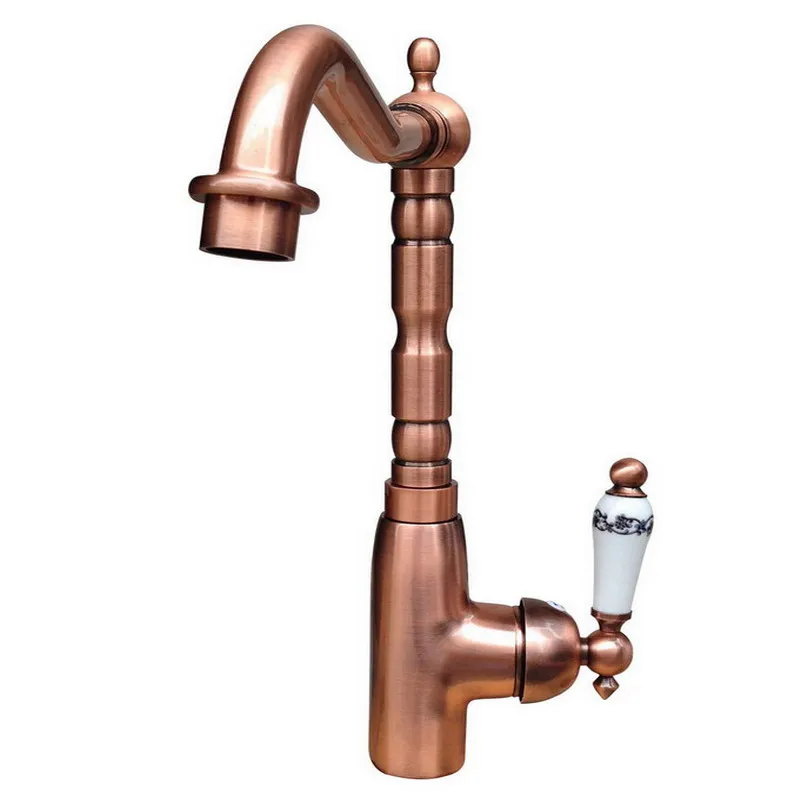 Red Copper Single Hole White Ceramic handle Lever Kitchen Vessel Sink Mixer Tap Faucet Swivel Spout arg022