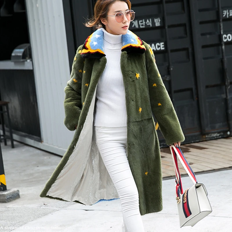 M.Y.FANSTY 2017Shaba Winter Imported Crown Velvet Mink Full Sleeve Coat Turn Down Collar Real Fur Sunflower Women's Mink Coats