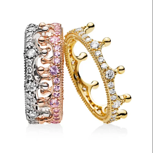 

Wholesale 100% 925 sterling silver Rose Gold&Silver Pink Enchanted Crown Ring Fit original panqiou Chram women Ring DIY Jewelry