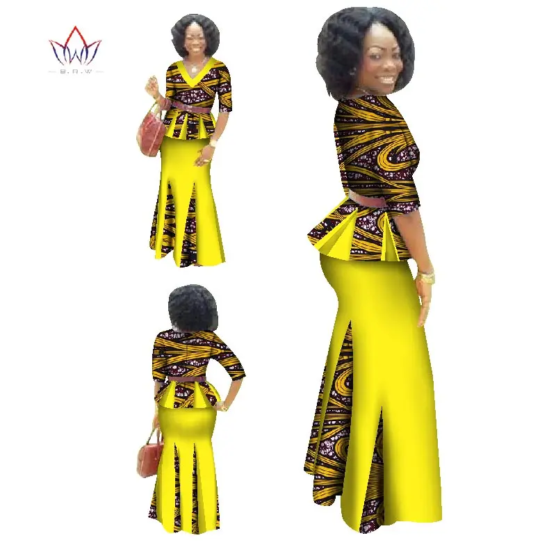 

Traditional African Clothing 2 Piece Set Women Clothes Half Sleeve Maxi Dress Dashiki African Print Skirt free Scarf 6XL WY1435