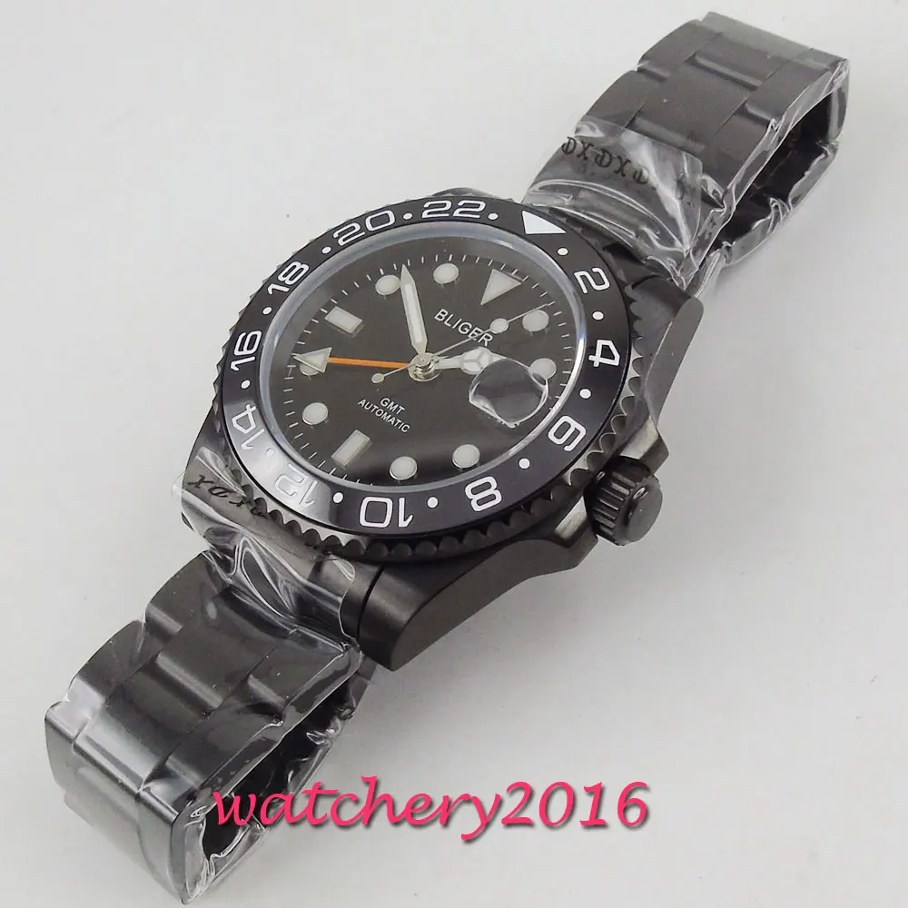 40 мм черный циферблат PVD керамический ободок GMT сапфировое стекло супер LUME Дата