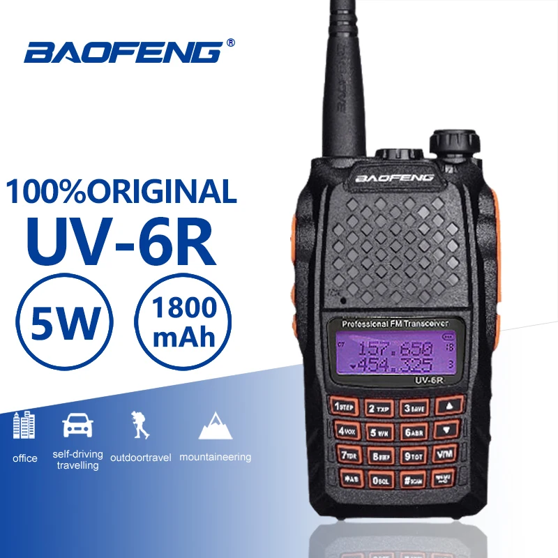 

Baofeng UV-6R Orange Keyboard Walkie Talkie UHF VHF Dual Band UV 6R Walky Talky FM 128CH VOX Ham Radio UV6R For Hunting Radio