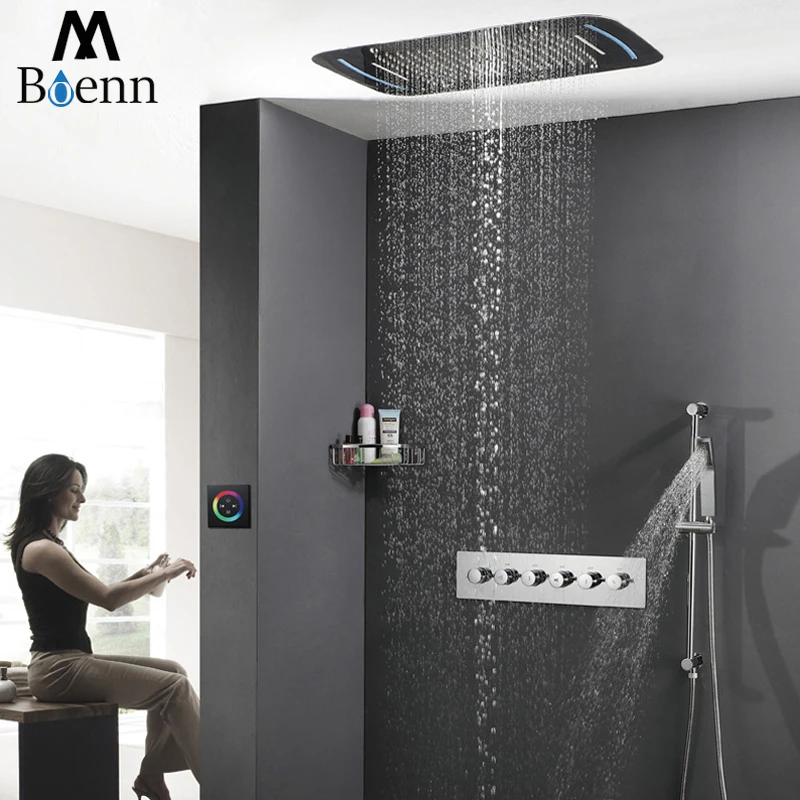 Bathroom Shower Sets Luxury SUS304 Thermostatic Mixer Waterfall Rainfall SPA Ceiling Big Rain Led Shower Set Touch Screen LED Bathroom Shower Sets Luxury SUS304 Thermostatic Mixer Waterfall Rainfall SPA Ceiling Big Rain Led Shower Set Touch Screen LED