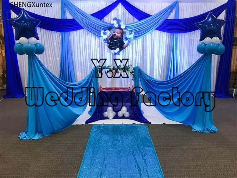 

Hot Sale white Backdrop Curtain with royal blur and turquoise color drapes For banquet Party Event Decoration With Led Light