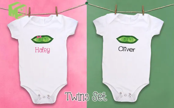 Short Sleeved Gift Buy one get one free Personalised Twins Baby bodysuits