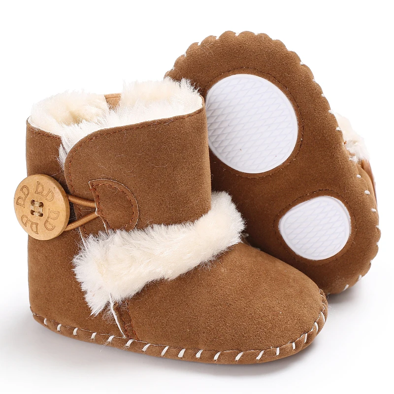 Модные коричневые зимние сапоги для детей, девочек и мальчиков, зимняя обувь для новорожденных, флисовые кожаные ботиночки для малышей, теплые шерстяные детские кроссовки с искусственным мехом