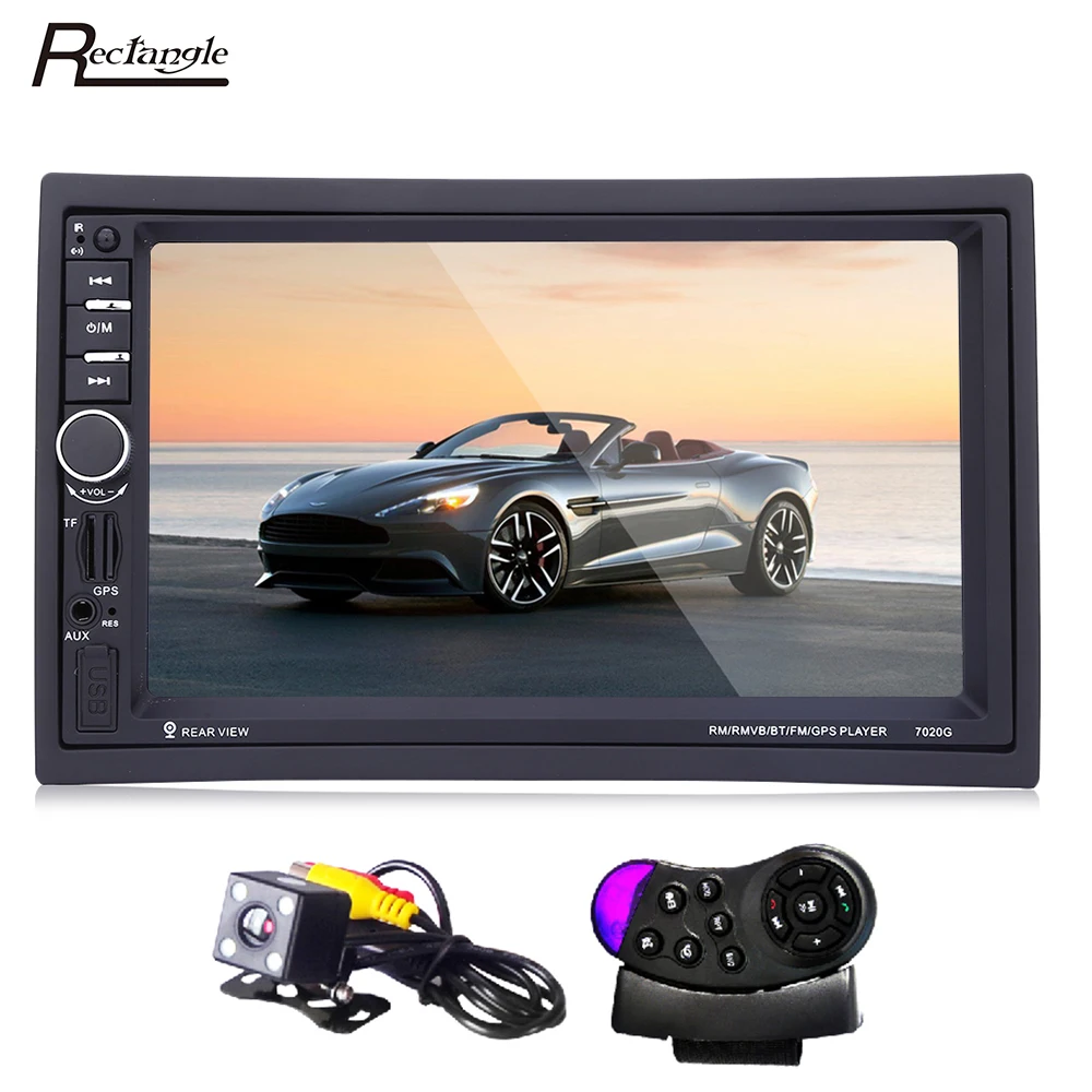 

7020G 2 Din Car Multimedia Player Bluetooth FM GPS Navigation 7 inch Touch Screen Car Audio Stereo With Remote Control Rearview
