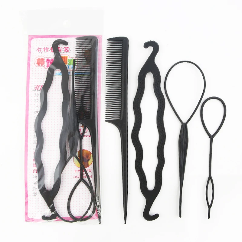 

4Pcs Fashion Lady French Hair Braiding Tool Women Weave Braider Roller Hair Sponge Plait Twist Styling Tool Diy Holder Clip
