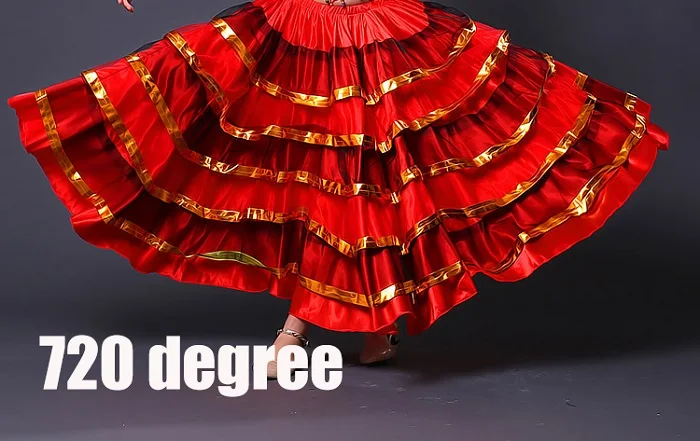 Красные юбки для Фламенго, детская длинная юбка для соревнований, детская одежда для бальных танцев, испанская одежда, праздничная одежда для фламенко для девочек, DNV11150 - Цвет: 720 degree