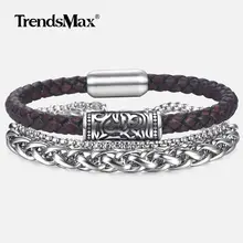 Уникальный мужской подлинный Многослойный кожаный браслет плетеный браслет для мужчин и женщин ручной Шарм из нержавеющей стали ювелирные изделия подарок DLBF34