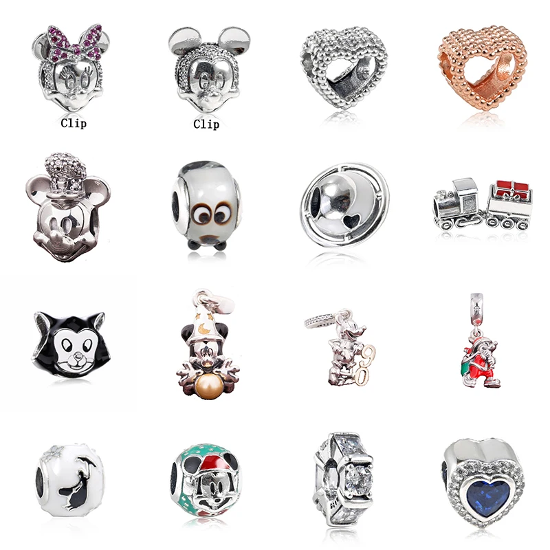 

Christmas 925 Sterling Silver Animal Mouse Santa Claus Train Cat Hollow Love Charm Beads Fit Pandora Women Bracelet DIY Jewelry