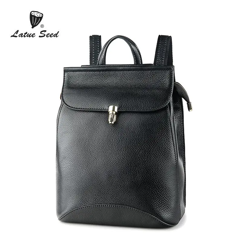 

latue Seed Genuine Leather Bags For Women 2018 New Wild Fashion Ladies Travel Soft Handle Backpack Solid Black Designer Bag