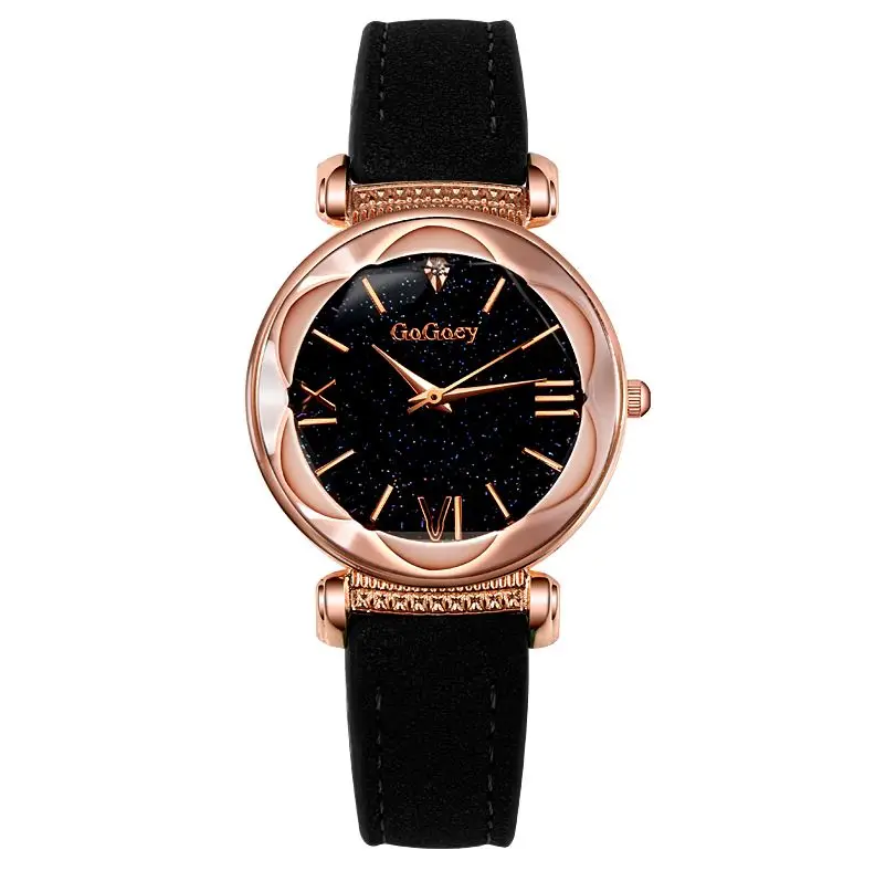 Gogoey женские часы роскошные женские часы Звездное небо часы для женщин Мода bayan kol saati алмаз Reloj Mujer - Цвет: Черный