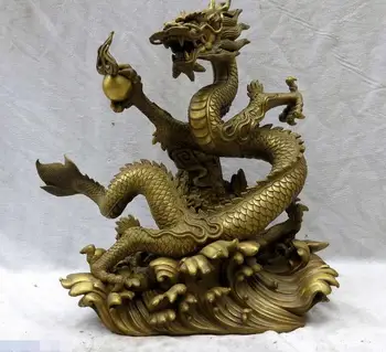

Fine Brass sculpture China mythical creatures copper dragon play bead Statue
