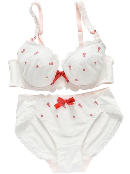 

3 Colors Flower Embroidery Lace Japanese Bra & Panties Set Underwire Push Up Soft Underwear Intimates Set Kawaii Lolita