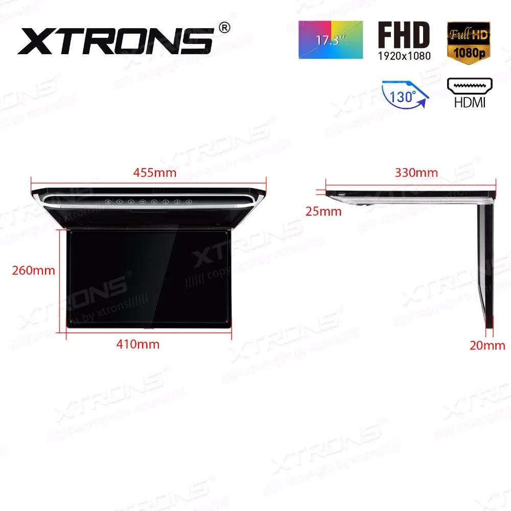 XTRONS 17," Автомобильная крыша Plarer FHD 1920*1080 P HD видео MPV монитор на крыше HDMI IR FM+ Автомобильный цифровой DVB-T ТВ тюнер приемник