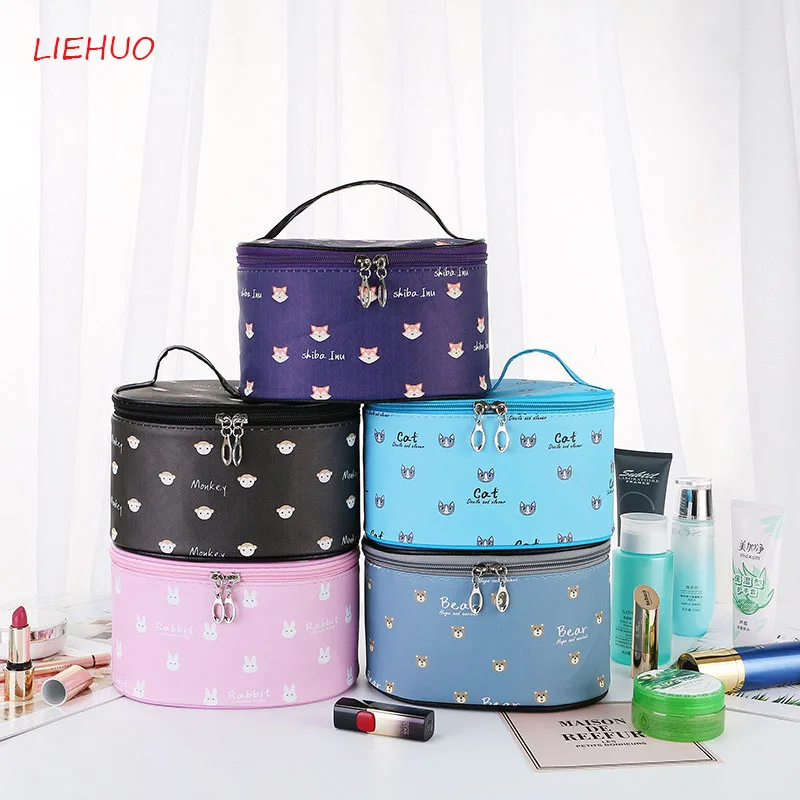 

New Portable Travel Cosmetic Bag Necesses Female Cosmetics beauty case Organiser Colored Leather Waterproof Mini Wash bag 30