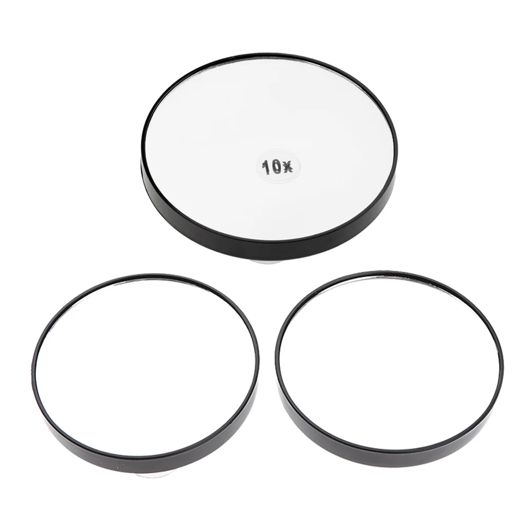 Black 5X/10X Magnifying Suction Cup Travel Mirror For Precise Makeup Application & Tweezing 3 Packs