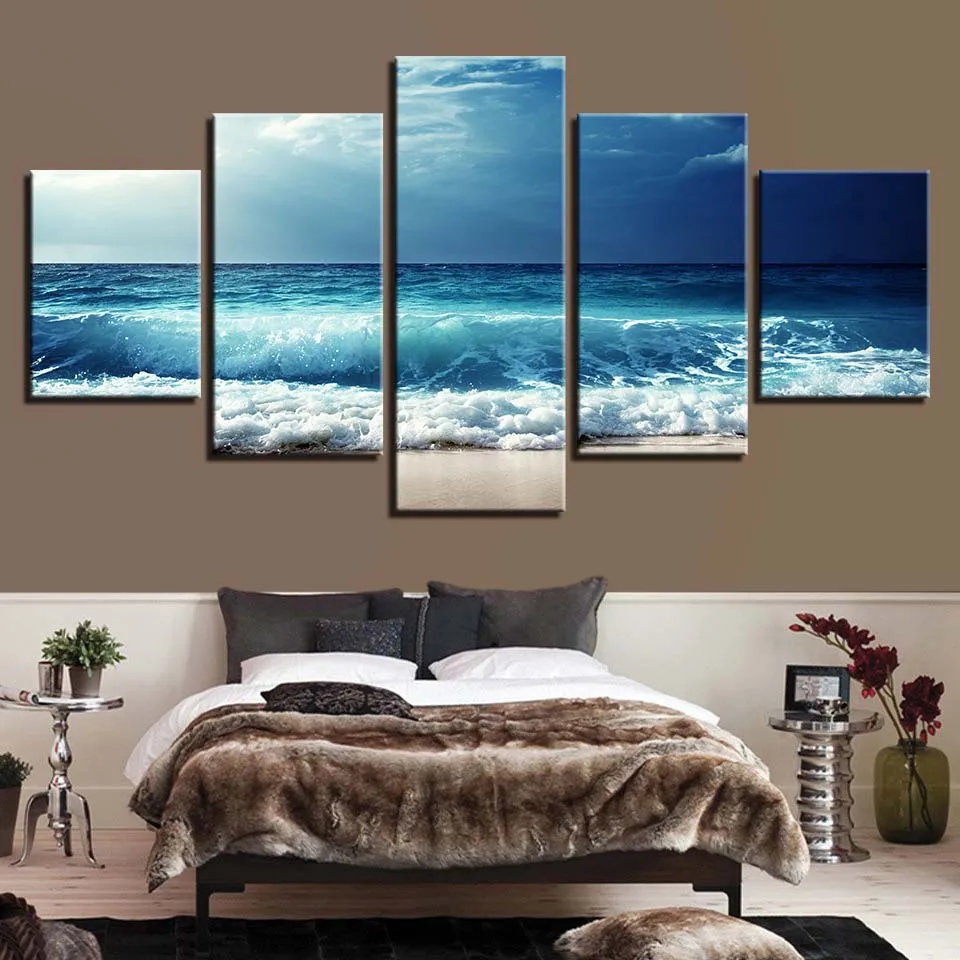 

Frame Canvas Painting HD Prints Home Decoration 5 Pieces Waves Sea Landscape Wall Art Modular Pictures Artwork Scenery Poster