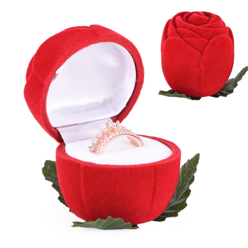 

1pc Red Velvet Rose Jewelry gift Box Storage Case Fit For Rings And Stud Earring Engagement Wedding Earring Ring Pendant