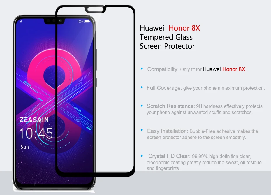 Original ZEASAIN 9H Tempered Glass for Huawei Honor 8X Honor8X 8 X Screen Protector HD Clarity Toughened Glass Film (5)