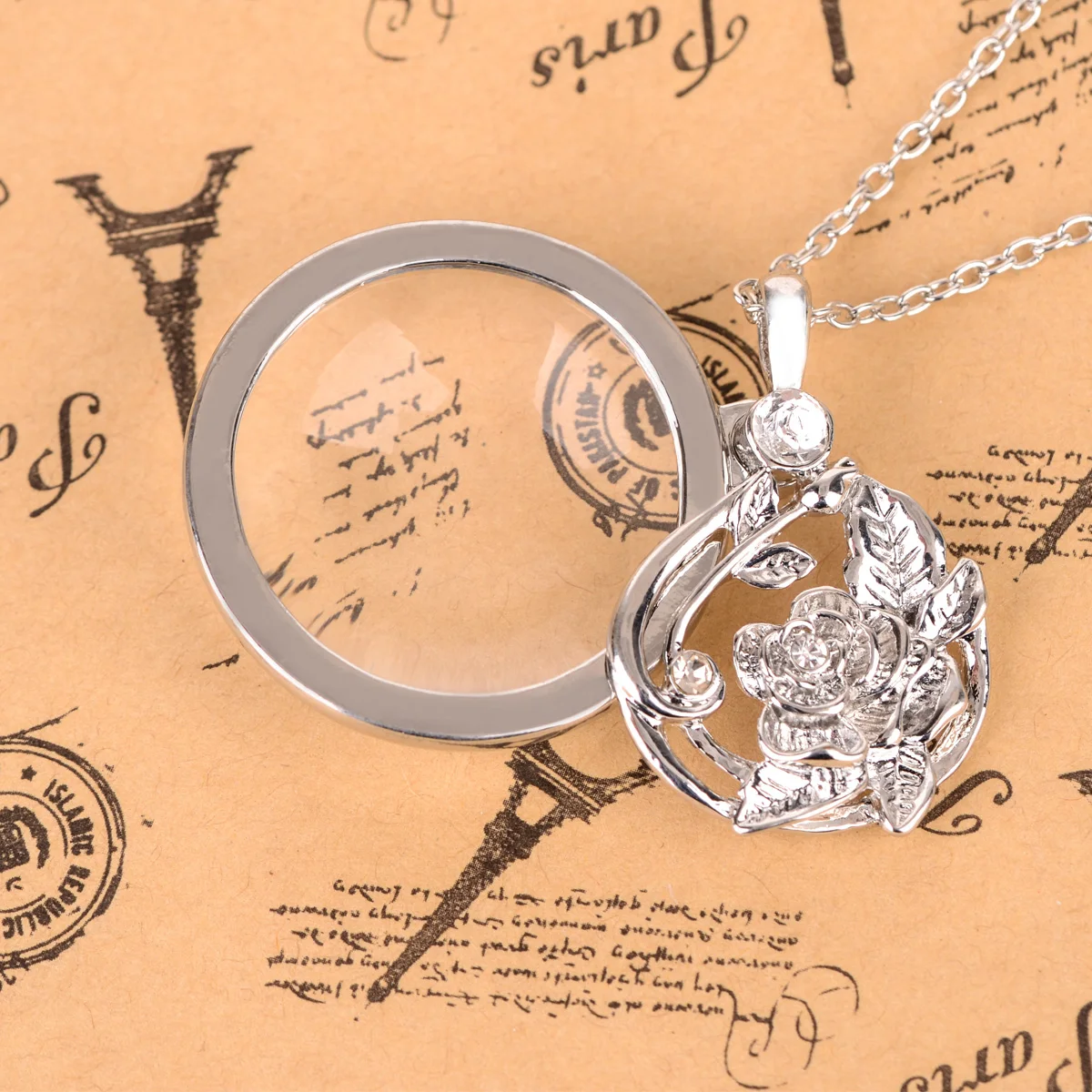 Retro Antique Statement Necklace Shellhard Crystal Cat Magnifying Glass Pendant Long Chain Necklace Fashion Jewelry For Women