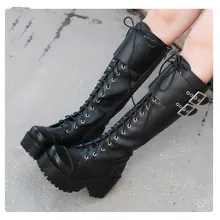 Симпатичные панковские туфли принцессы классические высокие сапоги в стиле панк на толстой подошве в стиле Лолиты высокие сапоги с круглым носком на квадратном каблуке; pu7008