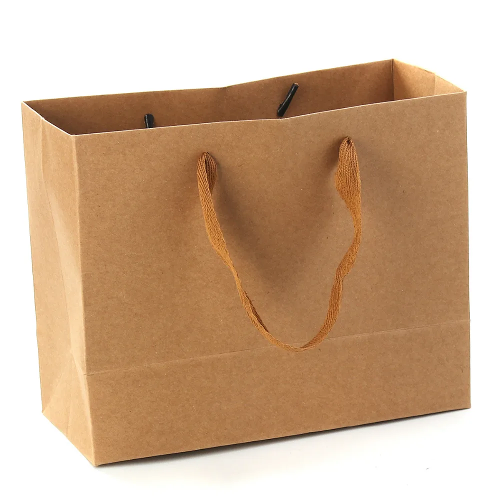 

DoreenBeads Kraft Paper Party Gift Bags Rectangle Brown Color Christmas Wedding Birthday Gifts Packing Bag with Handle 10 PCs
