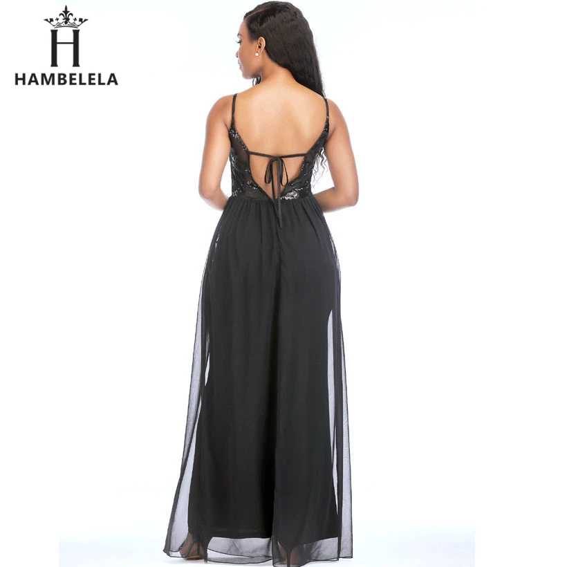 HAMBELELA Elegant Long Dress Sequined Top Party Dresses Women Sexy V Neck Spaghetti Straps Evening Vestidos Female Maxi Dresses (5)