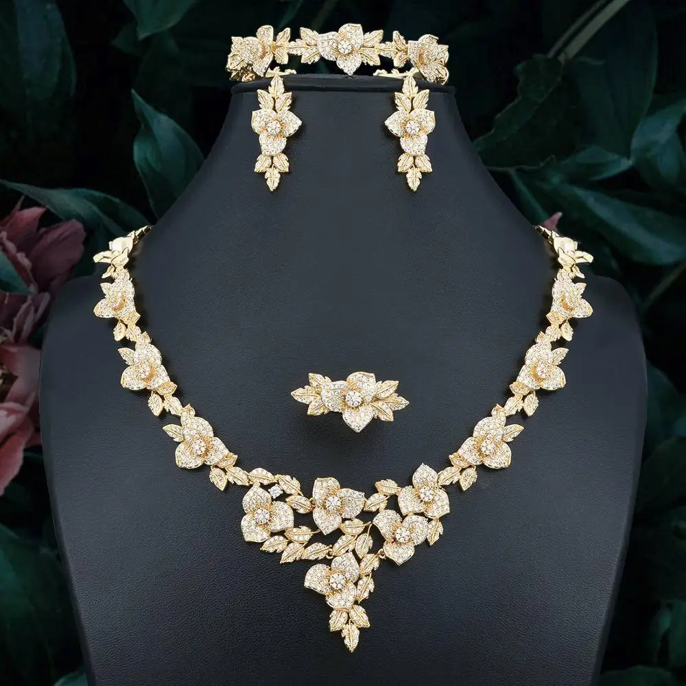 

ModemAngel High Quality Super AAA Cubic Zirconia Copper Necklace Bracelet Earring Ring Set For Women Wedding Engagement Gift