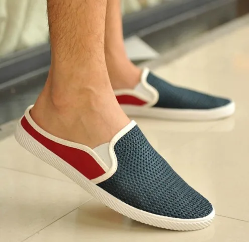 Men Slippers Casual summer men canvas shoes British style pedal lounged ...