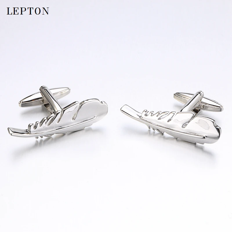 

Hot Sale Real Tie Clip Fashion Feather Cufflinks Lepton Brand Feather Design Cuff Cufflink For Shirt Men Cuff links Best Gifts