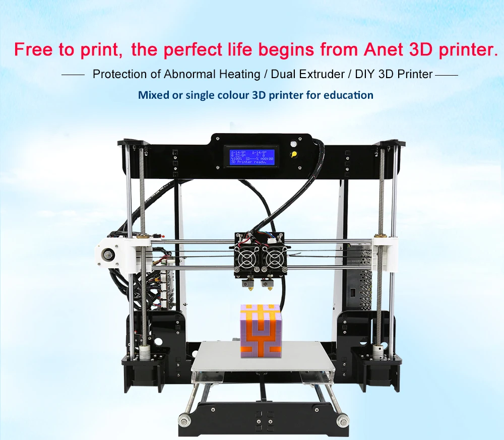 Высокоточный двойной экструдер Prusa i3 3D комплект принтеров Anet A8M imprimante 3d DIY настольный LCD2004 3d принтер с PLA нитью