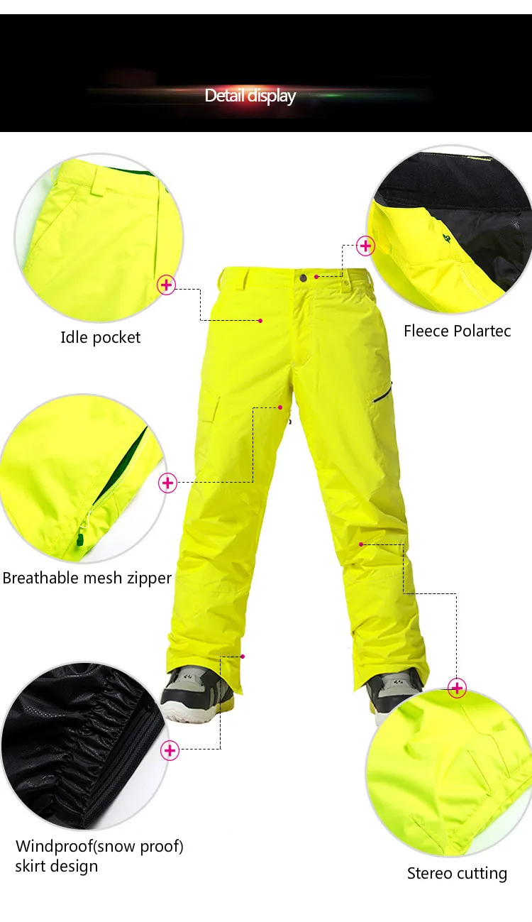 Gsou зимние мужские лыжные штаны Одноплатные двойные и уличные нагревательные брюки 818