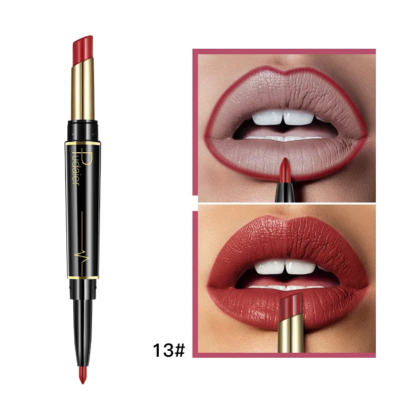 Pudaier губная помада, макияж, матовый, телесный+ карандаш для губ, увлажняющий, двухсторонний, полезный, стойкий, телесный, бархатный для ручки, косметика - Цвет: Color 13