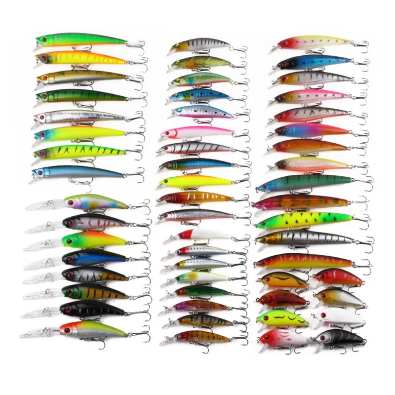 Iscas de Pesca Atacar para Água Doce de Água Pesca do Salmão Kit de Lote Misto Iscas Ganchos Salgada Baixo Truta 43 - 53 56pcs 7 Esporte e Lazer