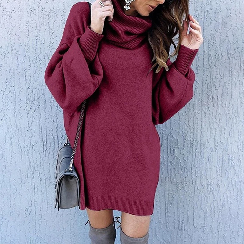 Женский Однотонный свитер, пуловер, платье, зима-осень, водолазка, длинный рукав, мини-платье, пуловер, большой размер, халат, Pull SJ1575Y