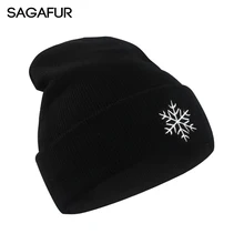 Осенне-зимние вязаные шапки для девочек, креативные шапочки, мужские шапки с вышивкой от снега и солнца, черные женские шапки Skullies Bonnet