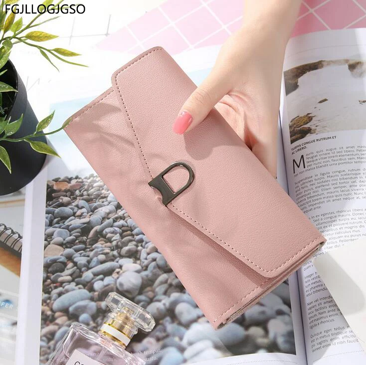 

2017 autumn new women billetera mujer fashion female Simple buckle Two fold leather wallet for lady pu Joker black coin purse