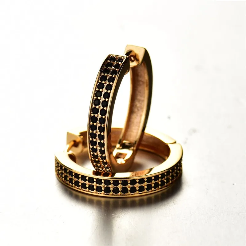 BUDONG, шикарные классические серьги-кольца с черными кристаллами для женщин, AAA кубический циркон, имитация камня, серьги, ювелирное изделие, подарок AE033