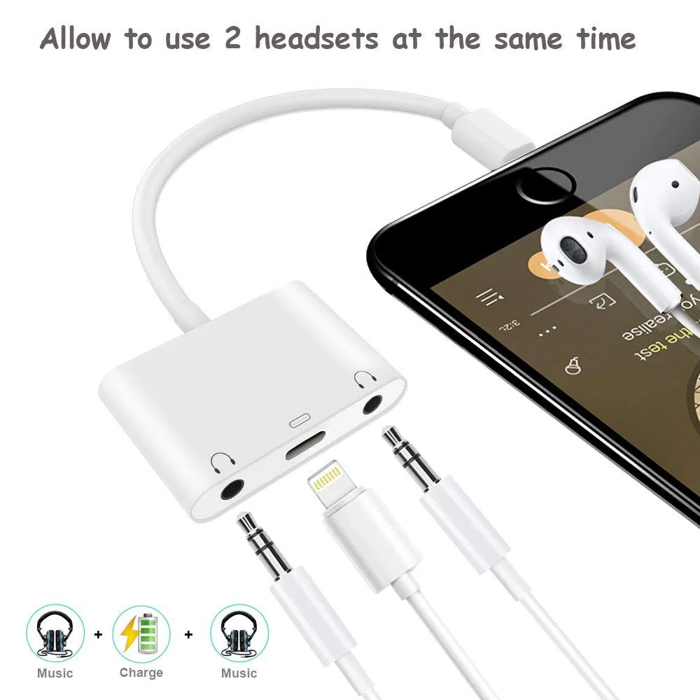 Kopen Hoofdtelefoon Adapter Dual forLightning Audio Lading Splitter iPhone 7 AUX Kabel Lader Connector Compatibel iPhone X 8 8 Plus 6
