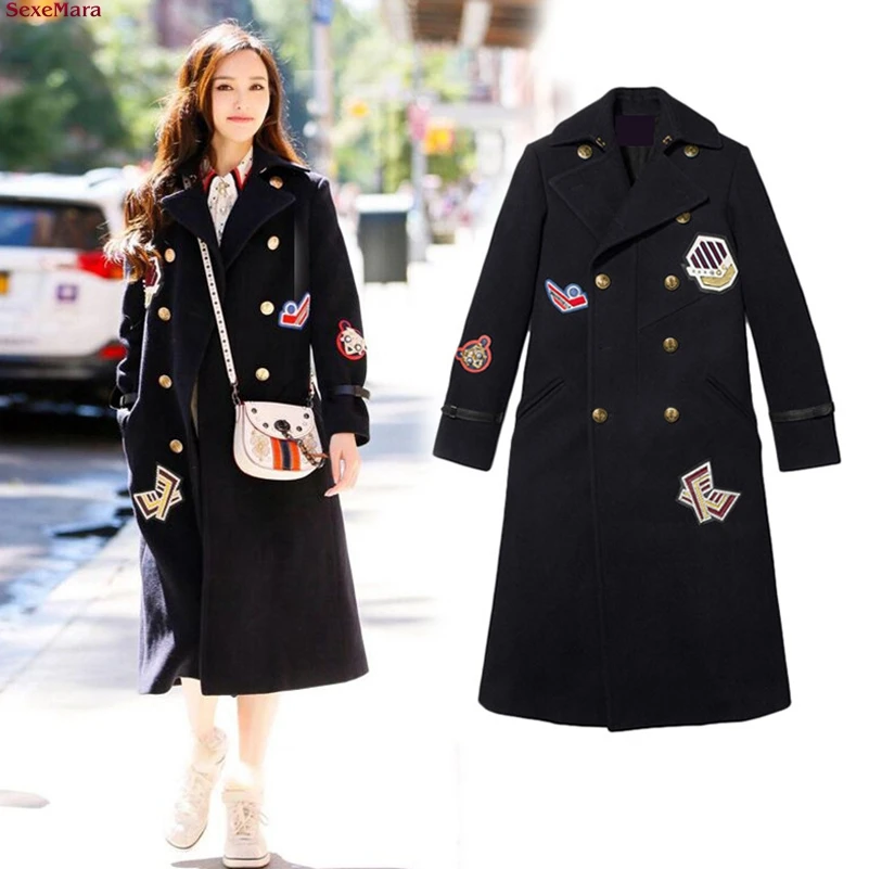 SexeMara/осеннее и зимнее длинное пальто в стиле милитари с вышивкой|style coat|long military