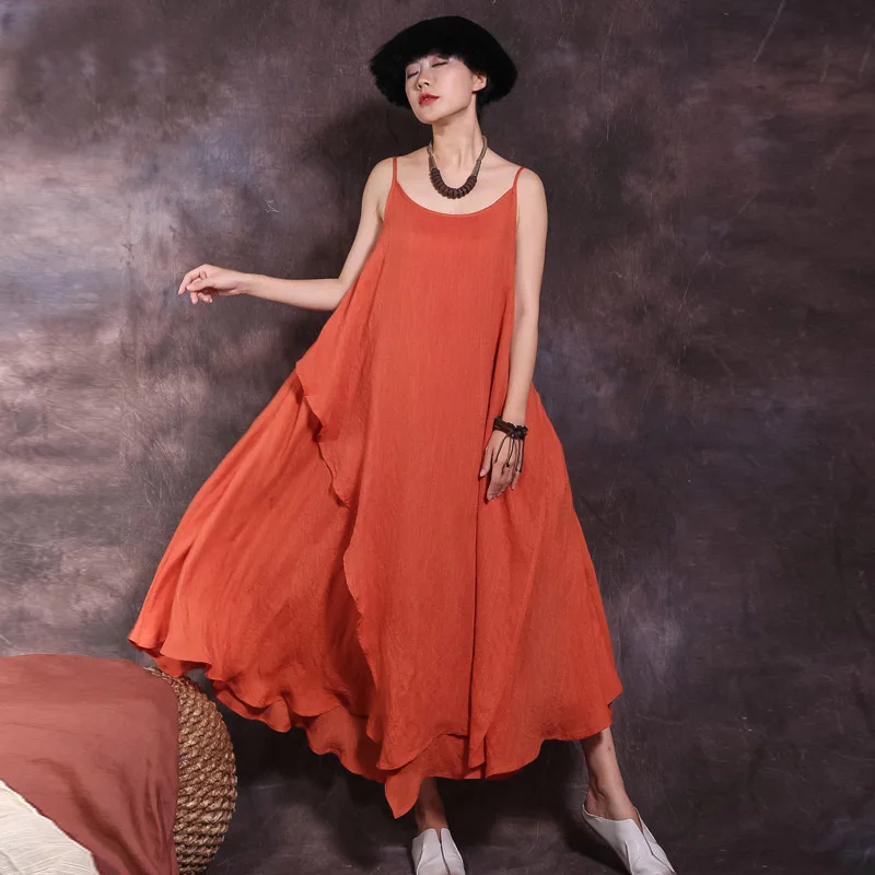 

Johnature New Summer Sleeveless Spaghetti Strap Long Dresses Solid Color 2019 Women Irregular Patchwork 3 Colors Dresses