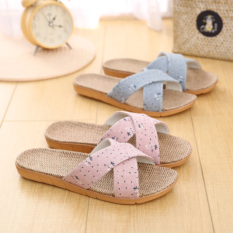

Suihyung Summer Flax Slippers For Women 2019 New Home Non-slip Slippers Casual Beach Flip Flops Female Slides Indoor Floor Shoes
